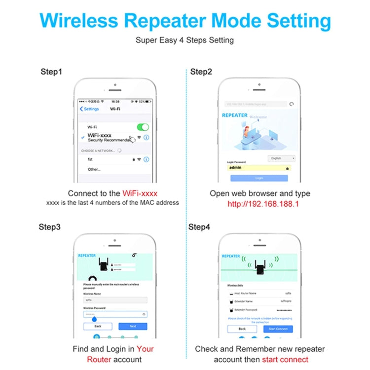 2.4G 300M Wi-Fi Amplifier Long Range WiFi Repeater Wireless Signal Booster EU Plug Black - Broadband Amplifiers by buy2fix | Online Shopping UK | buy2fix