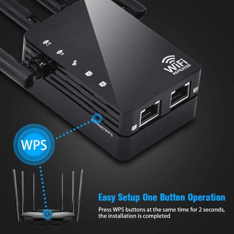 5G/2.4G 1200Mbps WiFi Range Extender WiFi Repeater With 2 Ethernet Ports US Plug Black - Broadband Amplifiers by buy2fix | Online Shopping UK | buy2fix