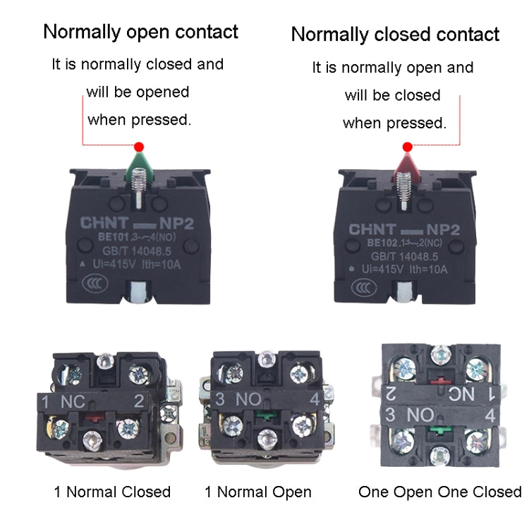 CHINT NP2-BW3561/24V 1 NO Pushbutton Switches With LED Light Silver Alloy Contact Push Button - Car Switches by CHINT | Online Shopping UK | buy2fix