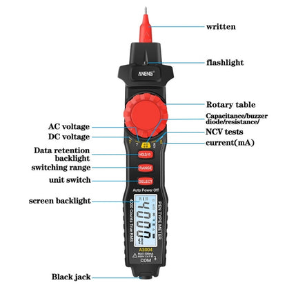 ANENG A3004 Multi-Function Pen-Type High-Precision Smart Multimeter(Black) - Consumer Electronics by ANENG | Online Shopping UK | buy2fix