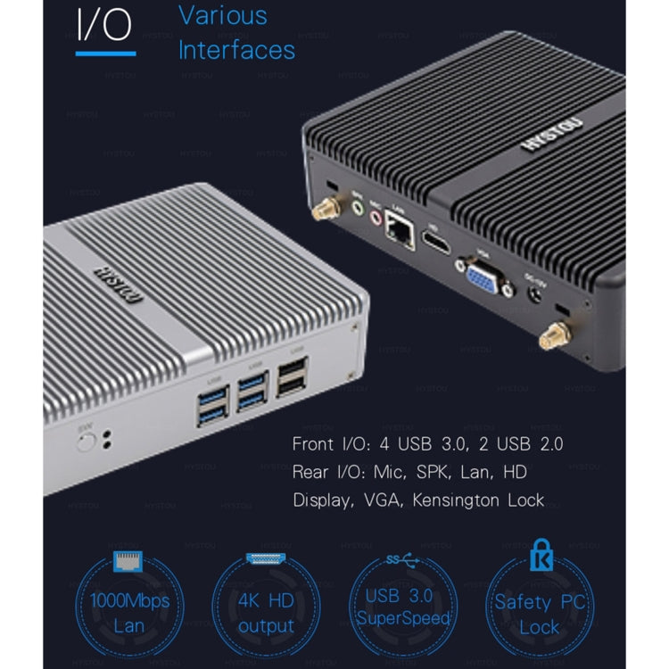 HYSTOU H2 Windows / Linux System Mini PC, Intel Core I3-7167U Dual Core Four Threads up to 2.80GHz, Support mSATA 3.0, 8GB RAM DDR4 + 256GB SSD (Black) - Computer & Networking by HYSTOU | Online Shopping UK | buy2fix