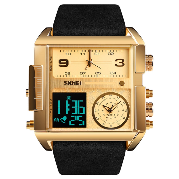 SKMEI 1391 Multifunctional Men Business Digital Watch 30m Waterproof Square Dial Wrist Watch with Leather Watchband(Gold Black) - Leather Strap Watches by SKMEI | Online Shopping UK | buy2fix