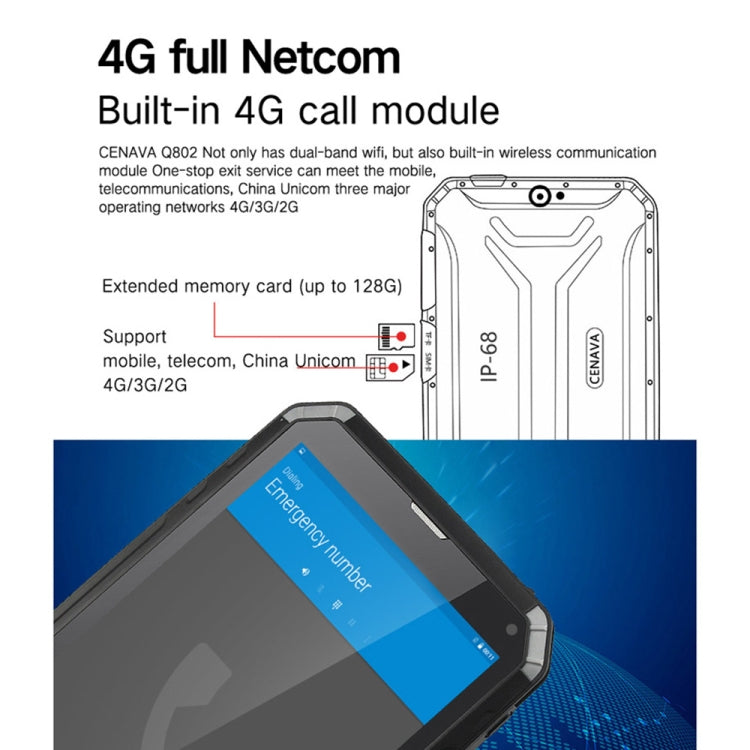 CENAVA-Q802 Triple Proofing Tablet PC, 8.0 inch, 3GB+32GB, Support Google Play, 4G Phone Call, IP68 Waterproof Shockproof Dustproof, Android 7.0, MTK6753 Octa Core 1.5GHz, Support OTG/GPS/NFC/WiFi/BT/TF Card(Black) - CENAVA by CENAVA | Online Shopping UK | buy2fix