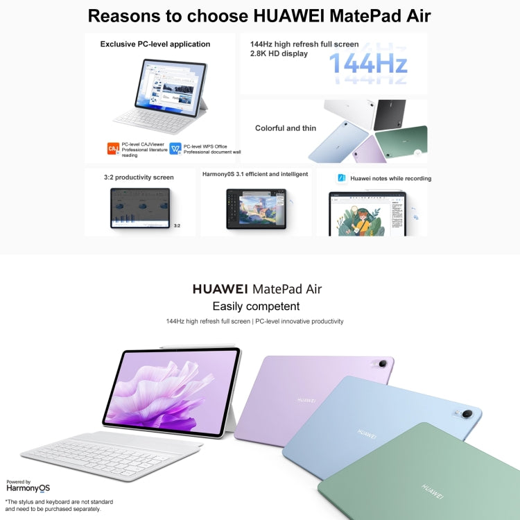 HUAWEI MatePad Air 11.5 inch WIFI DBY2-W00 8GB+256GB, HarmonyOS 3.1 Qualcomm Snapdragon 888 Octa Core, Support Dual WiFi / BT / GPS, Not Support Google Play(Purple) - Huawei by Huawei | Online Shopping UK | buy2fix