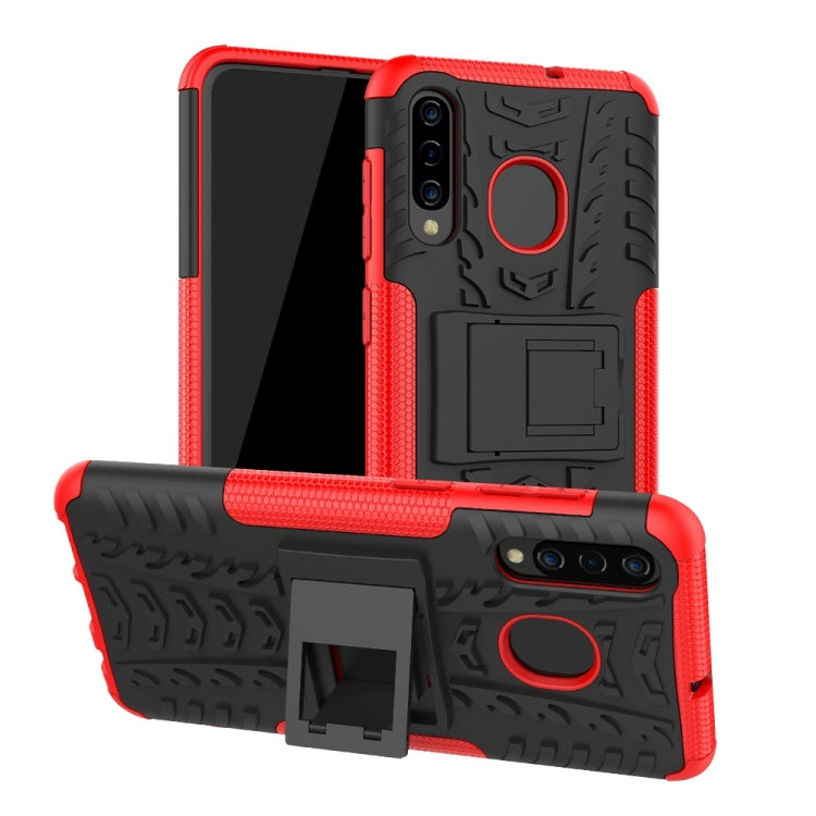 Tire Texture TPU+PC Shockproof Phone Case for Galaxy A50 / A20 / A30, with Holder (Red) - Galaxy Phone Cases by buy2fix | Online Shopping UK | buy2fix