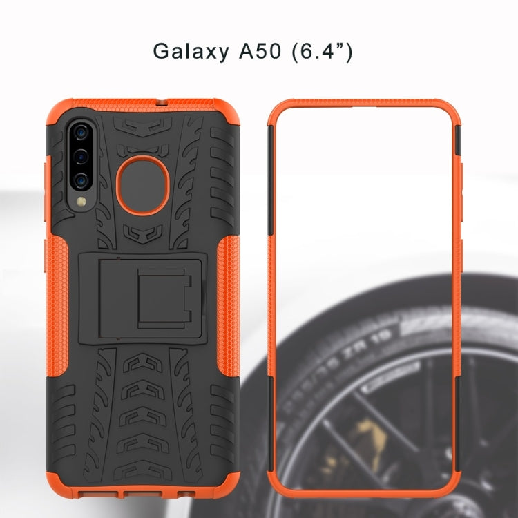 Tire Texture TPU+PC Shockproof Phone Case for Galaxy A50 / A20 / A30, with Holder (Red) - Galaxy Phone Cases by buy2fix | Online Shopping UK | buy2fix