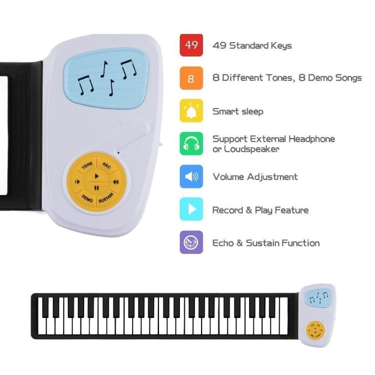 49-key Hand Roll Silicone Children Electronic Piano - Keyboard Instruments by buy2fix | Online Shopping UK | buy2fix